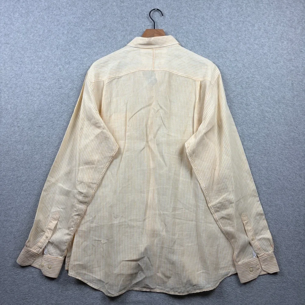 Banana Republic Shirt Mens XL Yellow University Stripe 100% Linen Button Up Y2K